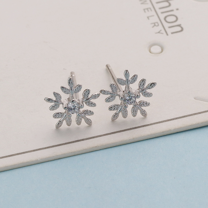 S925 joyería de plata esterlina copo de nieve traje de estilo coreano copo de nieve pendientes copo de nieve onda líneas Luz de lujo collar de copo de nieve para las mujeres