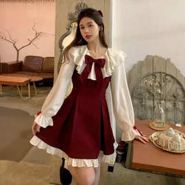 秋装新版大码胖mm连衣裙女装公主风减龄小众设计感蝴蝶结
