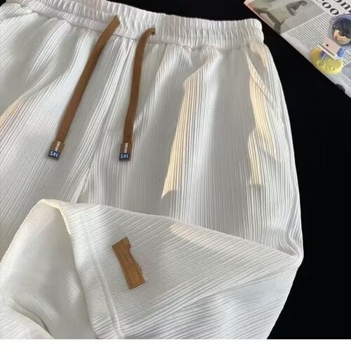 Summer new style fashion brand trend loose sports loose ice silk casual shorts, male middle school students, large size split pants, men
