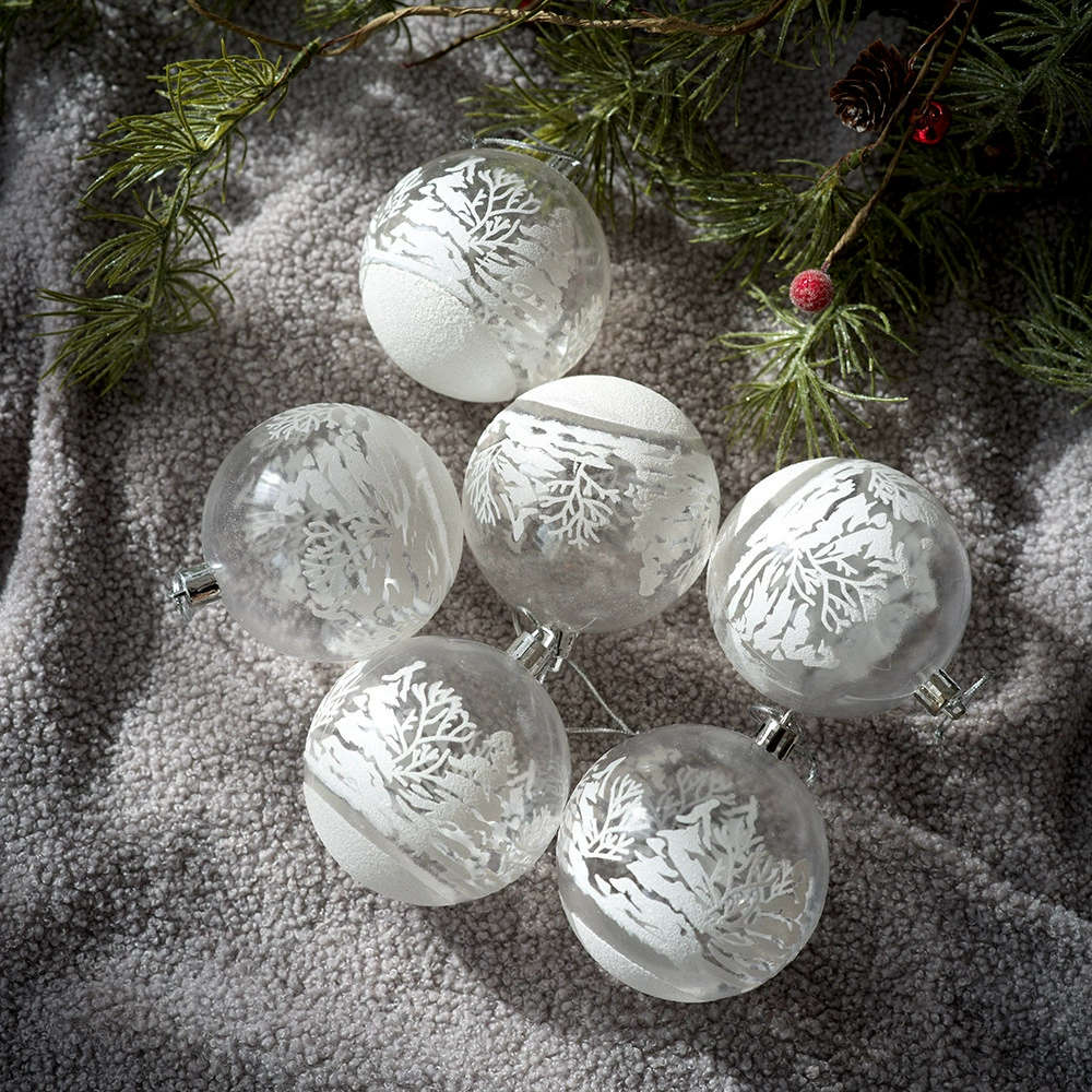 Прозрачные новогодние шары 6 см в коробке, расписанные, подвесные украшения, декор для торговых центров, новогодние шары в наличии