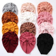 Cross-border new baby pullover hat knitted waffle children's Indian hat bow baby toe cap