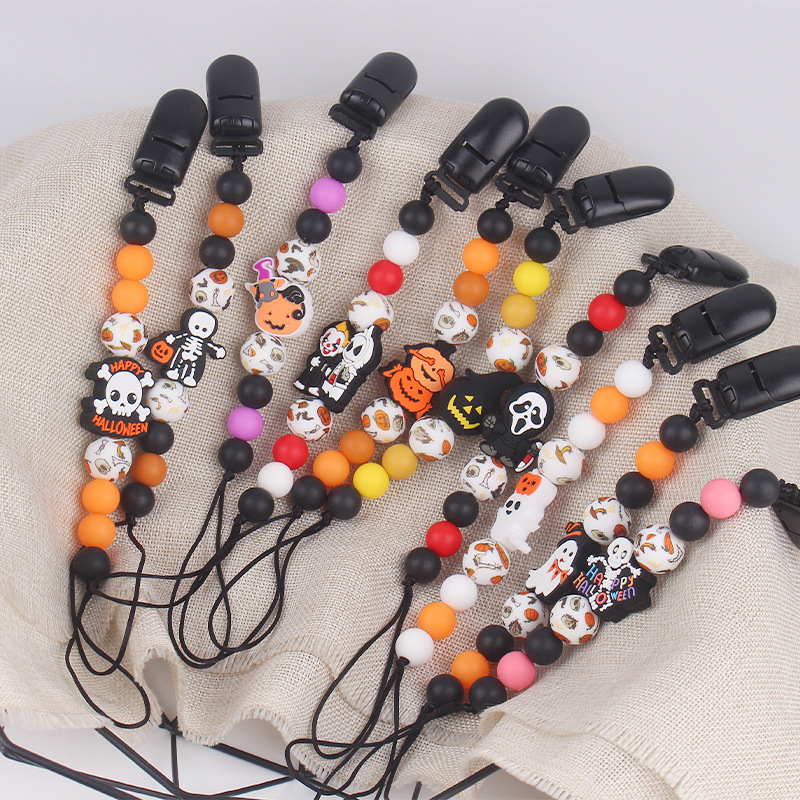 Productos para bebés de Halloween silicona calmante pezón cadena de dientes para bebés varillas de dientes de diente anti-caída nueva cadena anti-caída