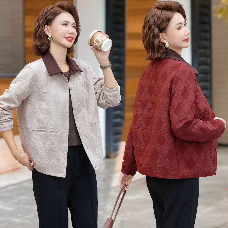 2025秋季新款时尚洋气减龄纯色翻领外套女中老年妈妈百搭显瘦上衣|undefined