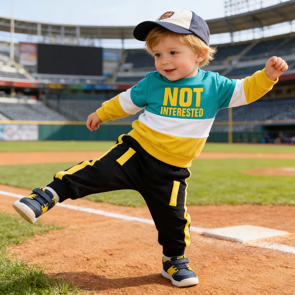 Children's clothing boys spring and autumn clothing set new small and medium-sized boys letter Sports color matching two-piece set a generation of hair