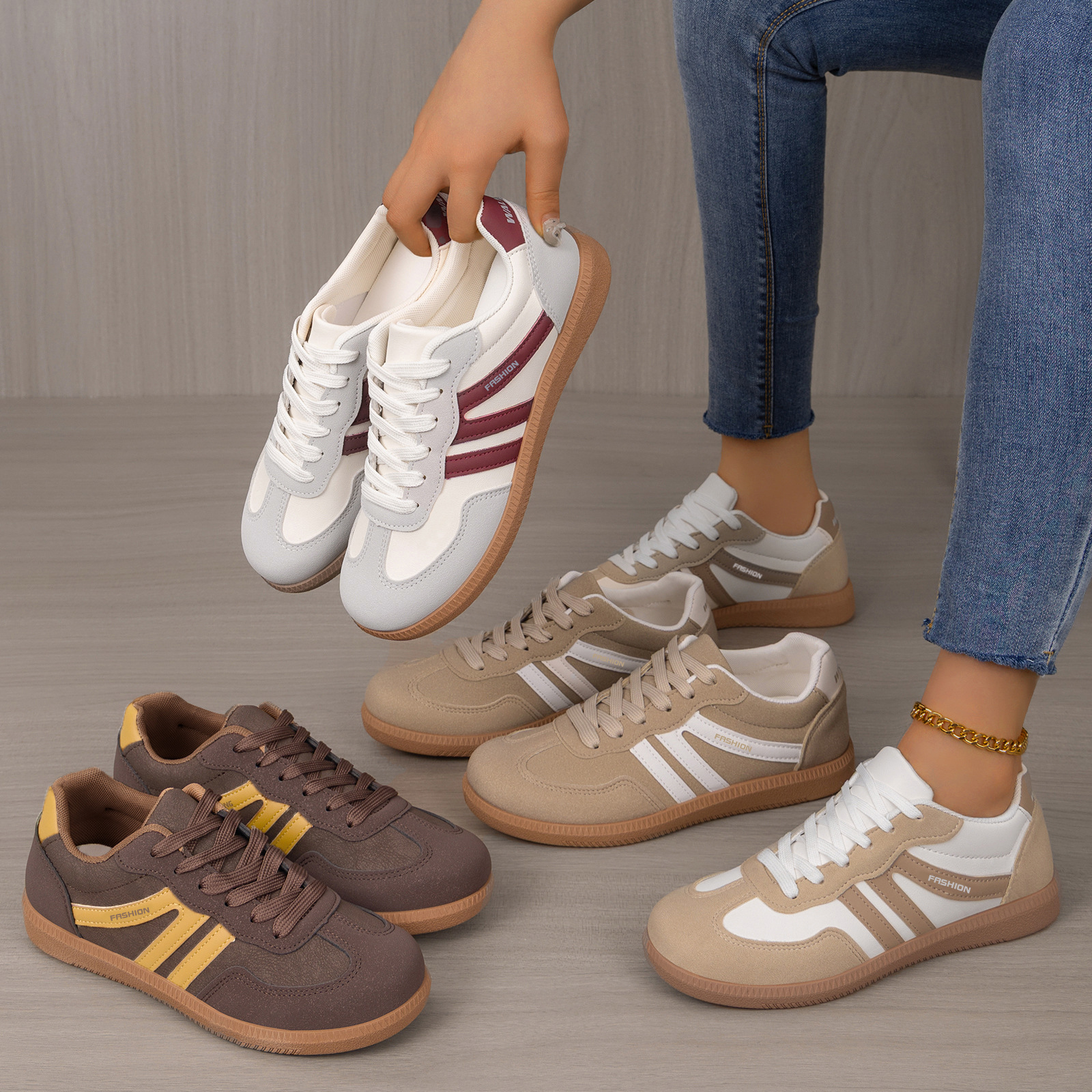 Zapatos de mujer transfronterizos TEMU color de moda zapatos de entrenamiento de estilo alemán retro europeo y americano zapatos planos de altura ancha zapatos casuales de boca ligera