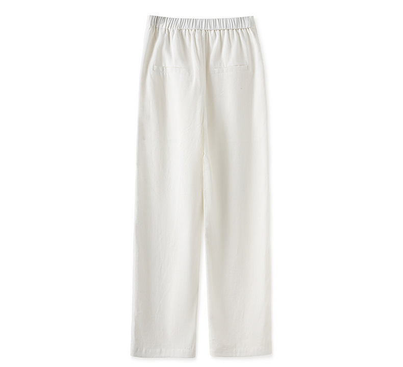Quần culottes nữ ống rộng vải lanh phong cách cổ điển giản dị, dáng suông rộng, mặc đi làm hoặc dạo phố mùa hè — Màu trắng chi tiết 16