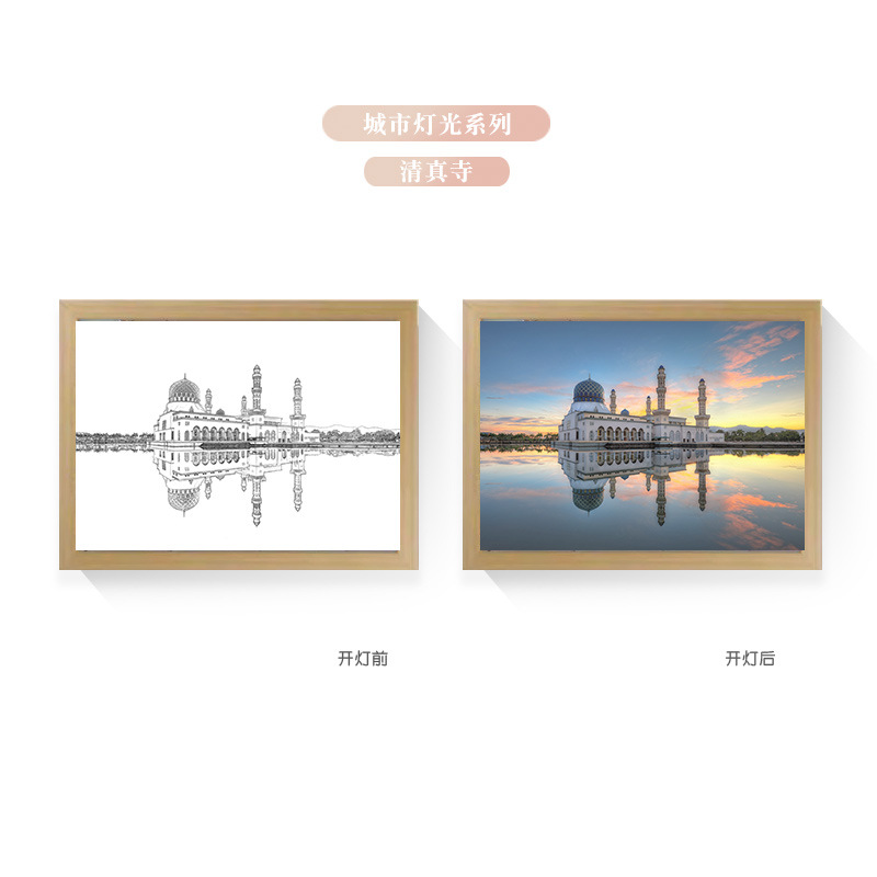 Tres colores TikTok popular pintura ligera de dibujos animados dormitorio noche pintura luminosa marco de fotos de madera maciza creativo bricolaje fabricante