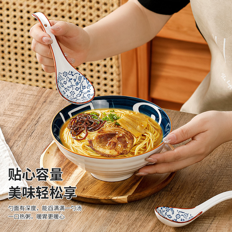 Cuchara japonesa de cerámica hogar Patrón de alto aspecto ins cuchara mezcladora de viento cuchara de gran capacidad diseño de cabeza de cuchara