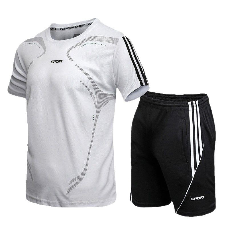 Conjunto deportivo informal transfronterizo para hombre, ropa deportiva de baloncesto de verano, conjunto de dos piezas de pantalones cortos deportivos de manga corta para fitness y running.