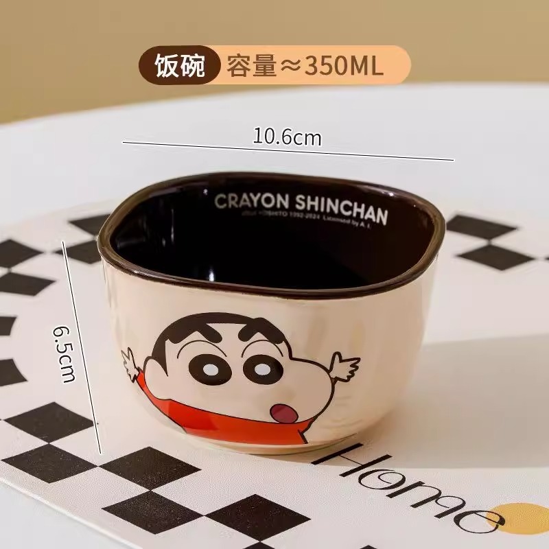 クレヨンしんちゃん陶器食器正方形丼高価値食器セット家庭用漫画子供用食器ボウルとスプーン|undefined