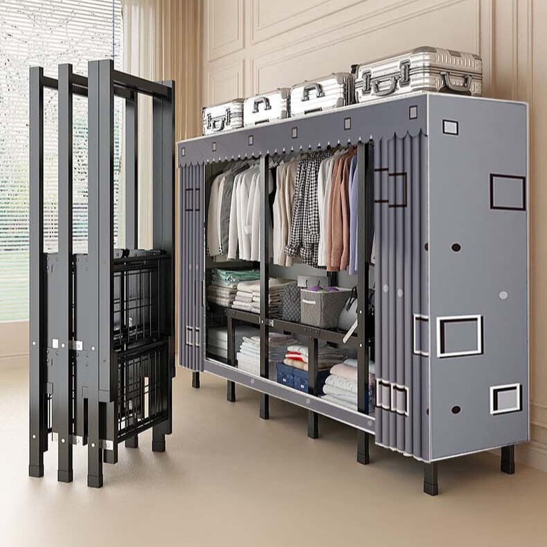 Factory Ready Stock 28mm Thickened No-Installation Wardrobe for Home Bedroom, Foldable Simple Fabric Wardrobe for Rental Housing, Hanging Clothes Cabinet