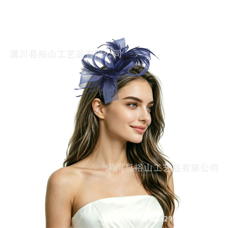 European and American cross-border Amazon vintage bridal hair accessory with feather bow for tea parties and horse racing festivals