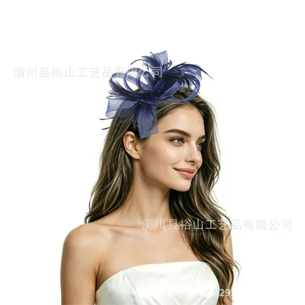 European and American cross-border Amazon vintage bridal hair accessory with feather bow for tea parties and horse racing festivals