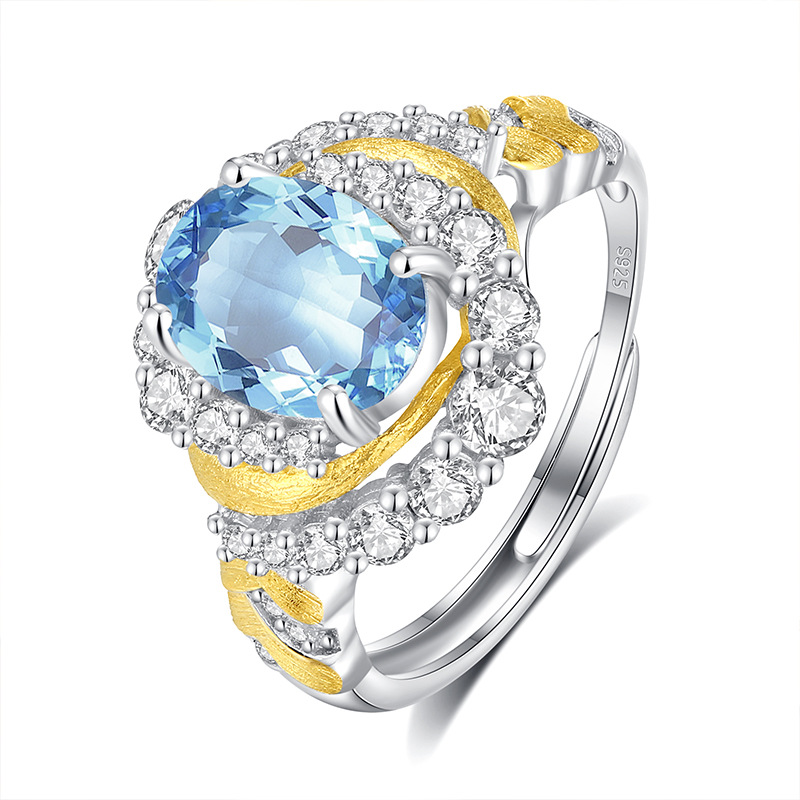 Diseño creativo Anillo de mástil natural S925 Anillo sin color de plata esterlina Mujer Comercio exterior Transmisión en vivo Enchapado explosivo Segmentación de color