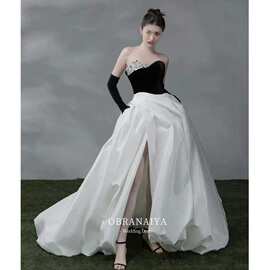 黑白色抹胸晚礼服女设计感小众新款年会主持人宴会名媛气质连衣裙