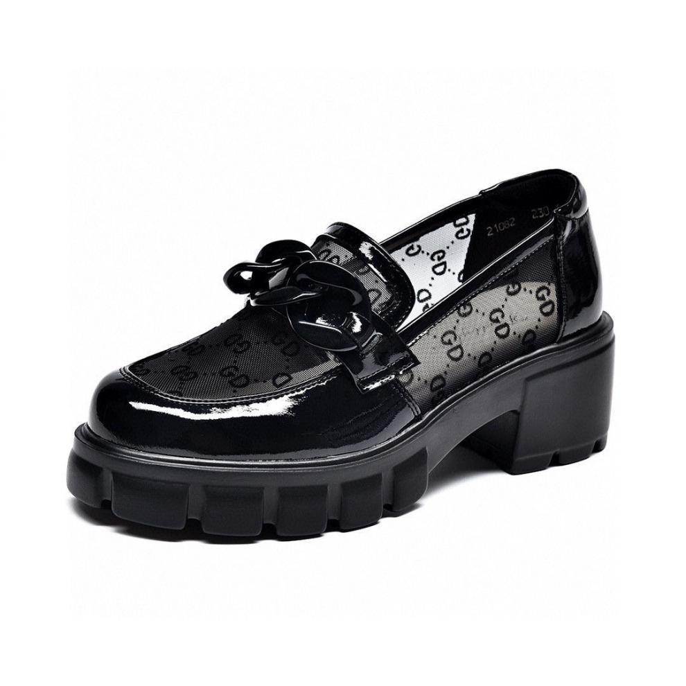 Giày sneaker nữ đế dày mũi tròn phối lưới da thật — Màu đen chi tiết 1