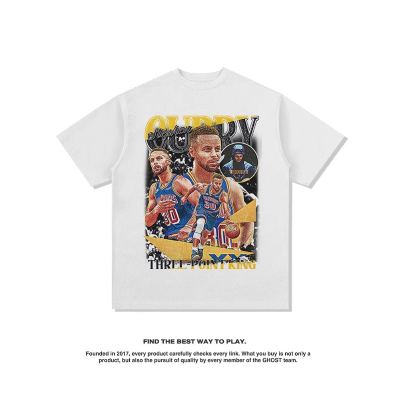 Verano nuevo Curry estilo americano impresión retro baloncesto camiseta de mangas cortas suelta pesada lavado con agua hacer viejos hombres y mujeres t