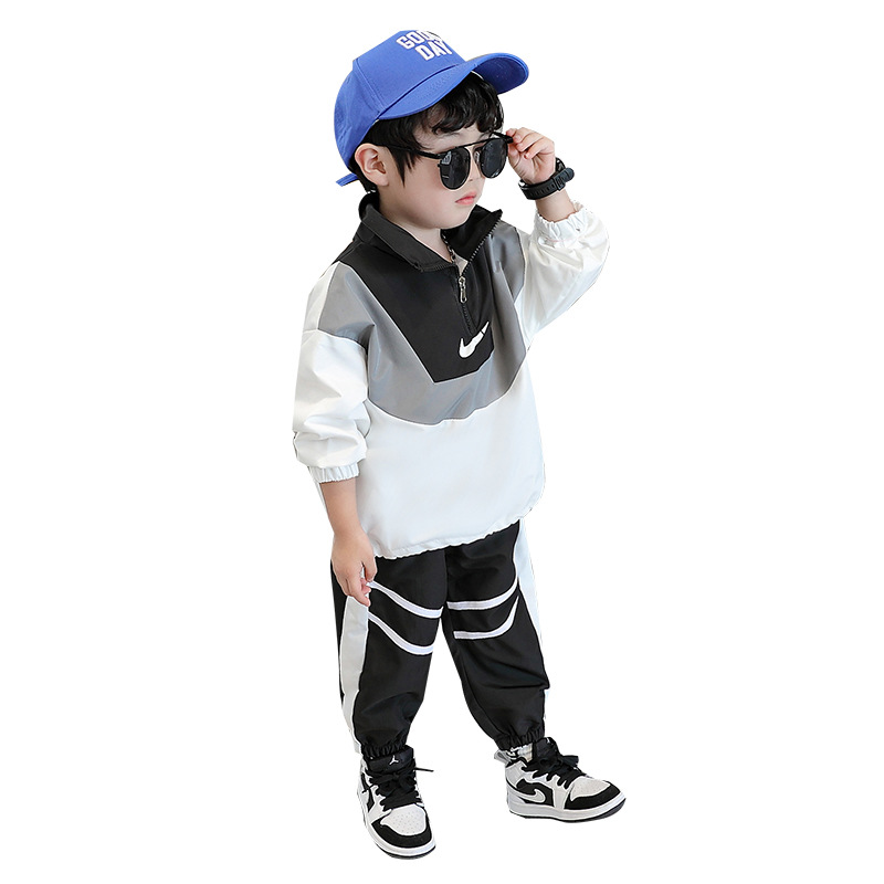 Boys color matching hook suit  spring and autumn new style children's jacket sports two-piece baby clothes