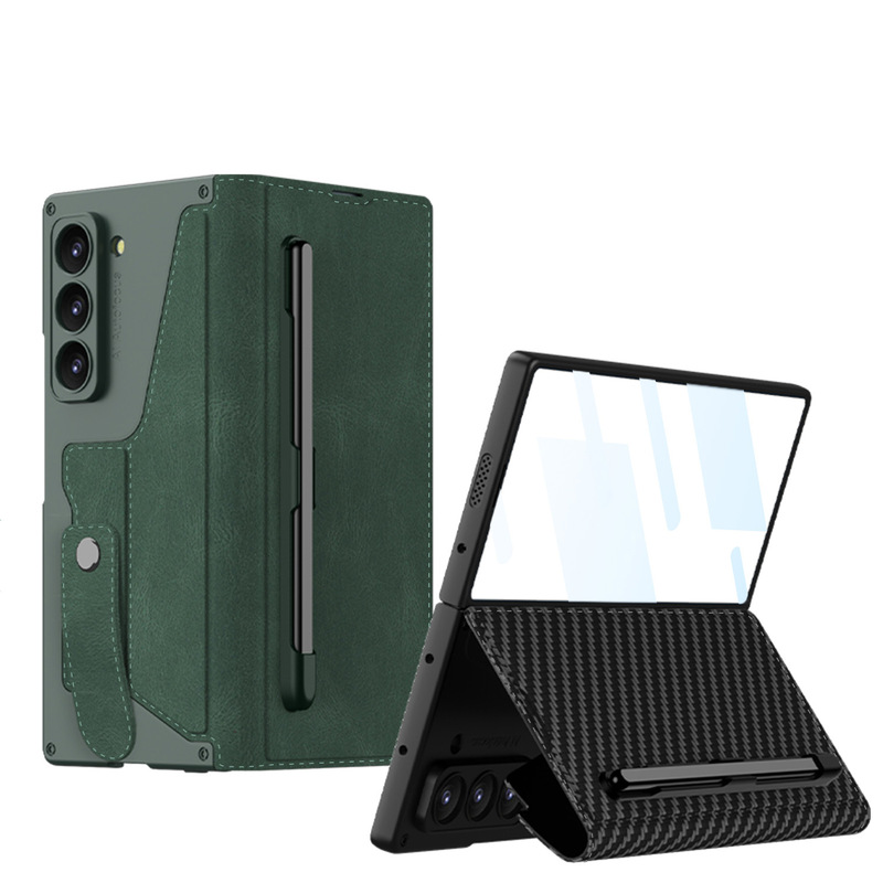 For Samsung Fold6 Mobile Phone Case Flip Cover Leather Case Card Hold Pen Slot ZFold7 Case Film Integrated Drop-resistant Protective Case