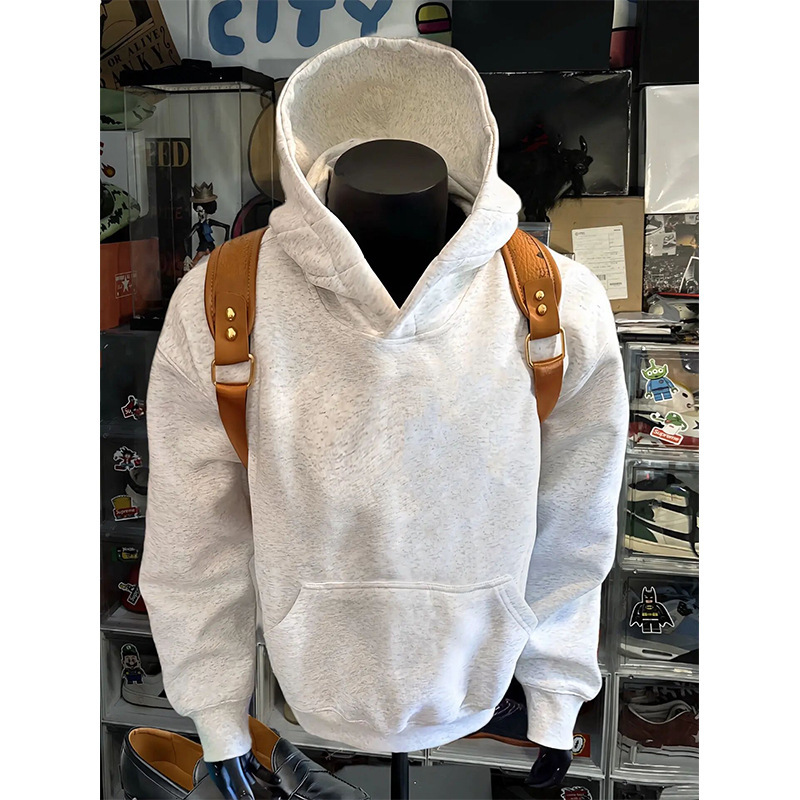 450g Heavy Short Hooded Sweater Fashion Brand High Sense Loose Solid Color American Hoodie Jacket for Men and Women