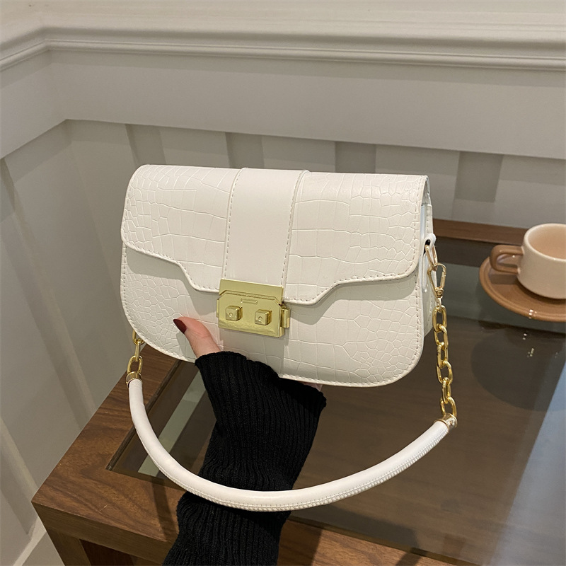 Bolso de axila retro con textura occidental 2024 nuevo bolso de hombro de nicho de moda popular de este año bolso cuadrado pequeño con patrón de cocodrilo