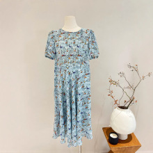 短袖真丝连衣裙女2025夏季新款设计感圆领双绉印花100%桑蚕丝裙子