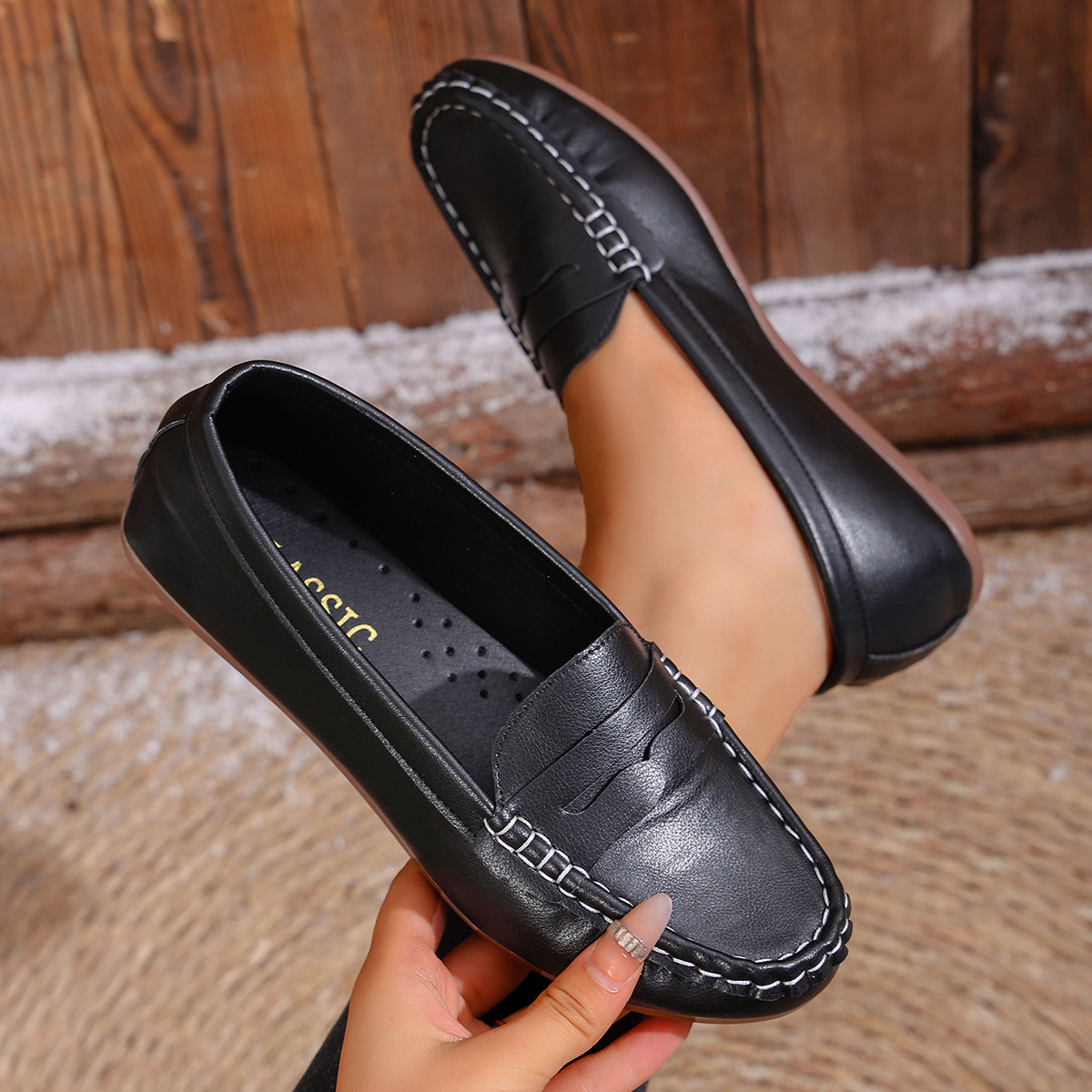 Mocasines Planos para Mujer de Cuero Sintético para Banquetes