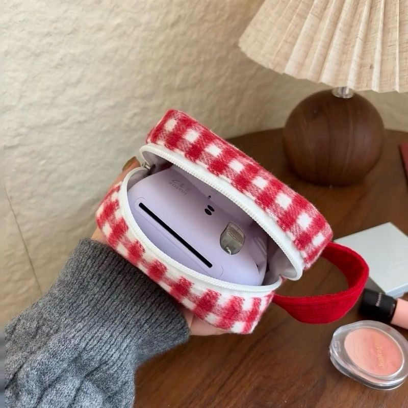 レッドチェック柄アップルスクエア化粧品バッグかわいいミニ口紅収納袋女の子のための大容量ポータブル雑貨バッグ|undefined
