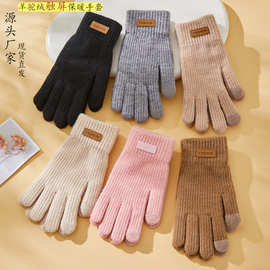 手套冬触屏针织保暖手套户外骑行简约款拉毛绒防寒冻学生男女手套