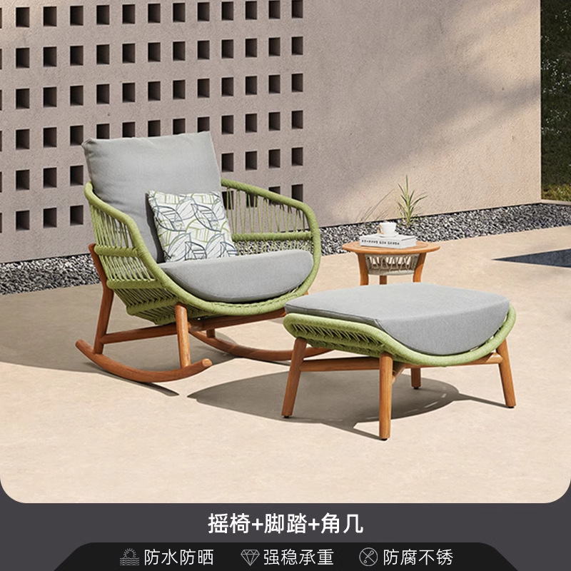 Sofá de patio impermeable al aire libre teca caña sofá jardín al aire libre residencial ocio simple combinación de madera sólida