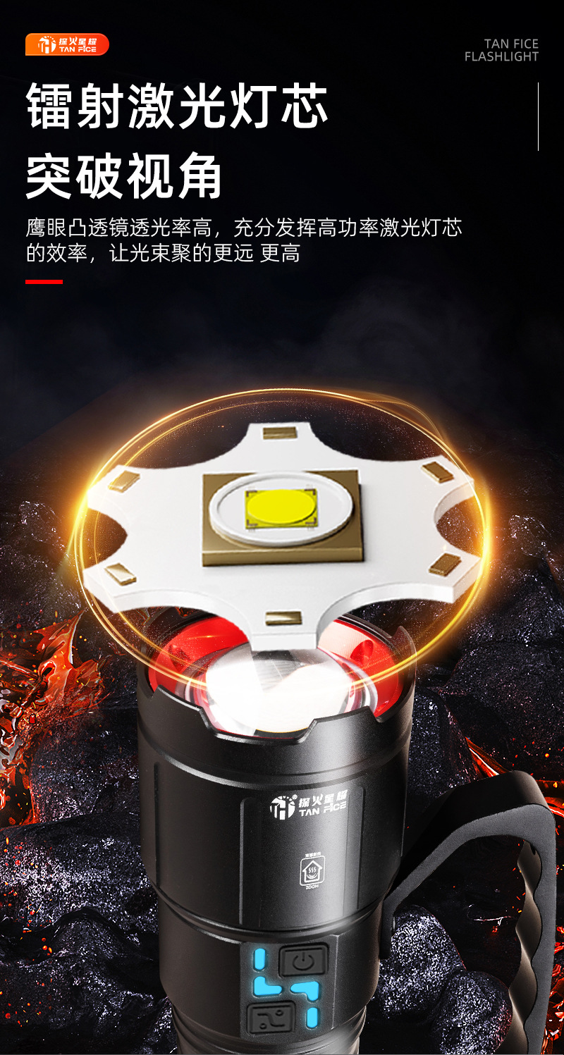 Aluminum Alloy Flashlight, Outdoor Strong Light, Multi-Functional Outdoor Emergency Light, Large Lithium Battery, Ultra-Bright Flash, Strong Light, Long-Range Spotlight
