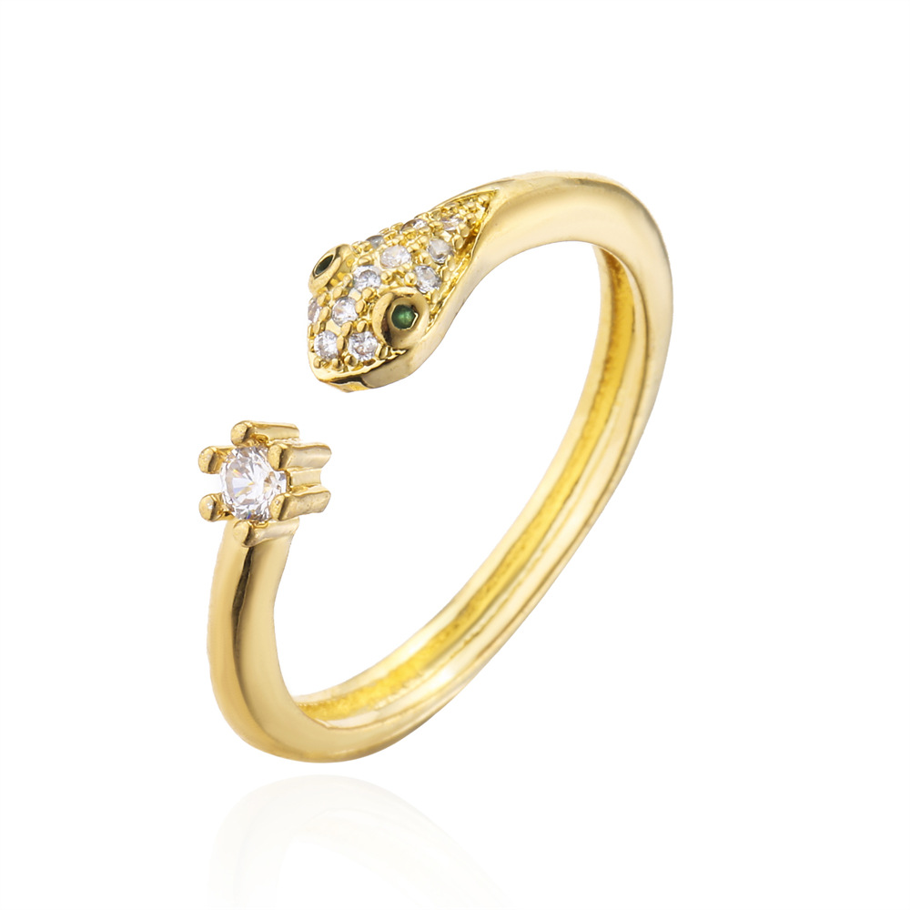 Fashion Geometric Copper Plated 18k Gold Zircon Snake Open Fine Ring Wholesale display picture 5