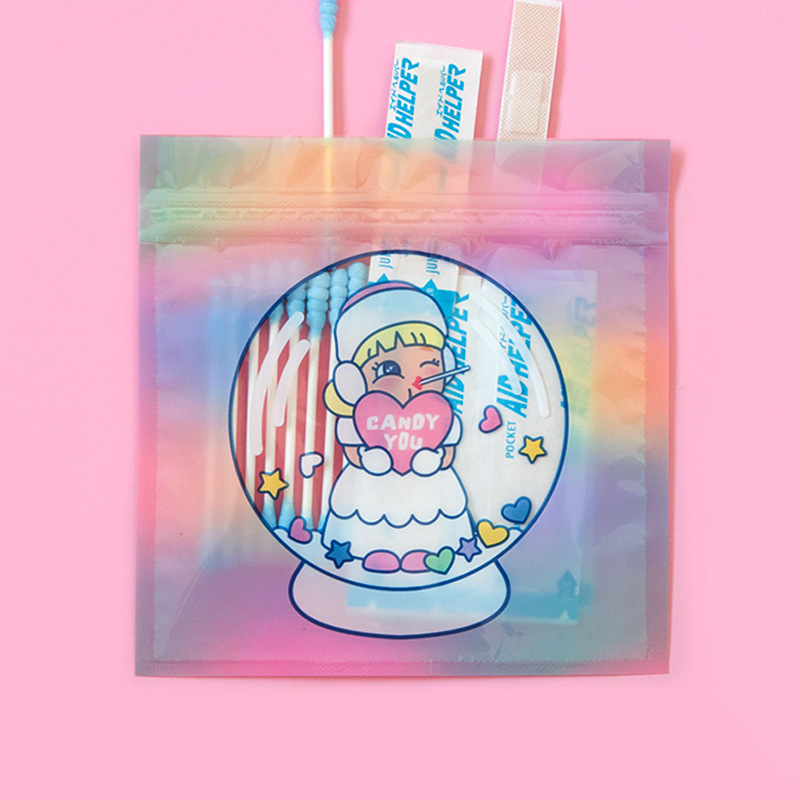 Original lindo snack ziplock bolsa sellada bolsa de dibujos animados oso galleta máscara de caramelo bolsa de almacenamiento de tamaño pequeño