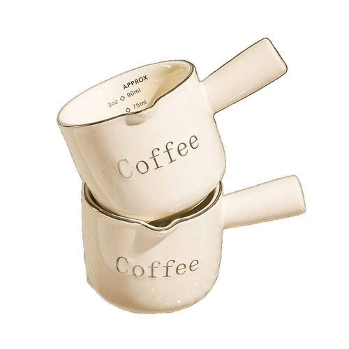 Highly stylish Italian-style espresso cup with measurements, crafted from premium, delicate ceramic—perfect for precise coffee brewing and serving.