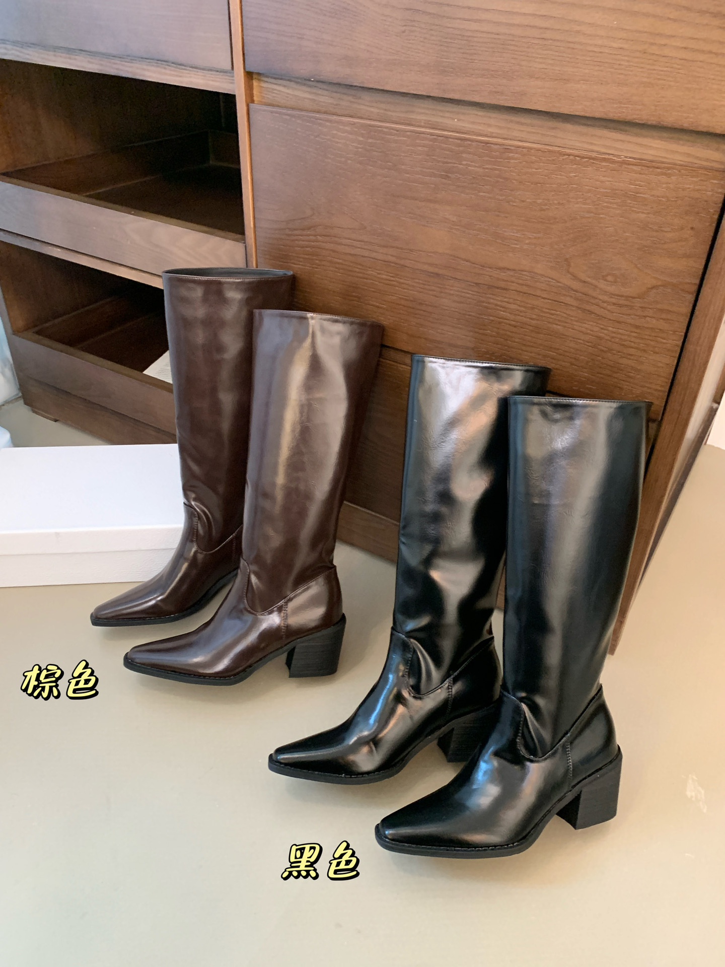 ShoeGlobe 2025 Autumn Winter New Versatile Long Wide Square Toe Chunky High Heel Thin Style Elegant Commuter Boots For Women_voghion.com