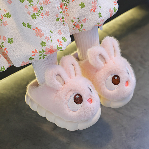 Children cotton slippers winter boys and girls parent-child cute cartoon bag with anti-skid indoor baby home
