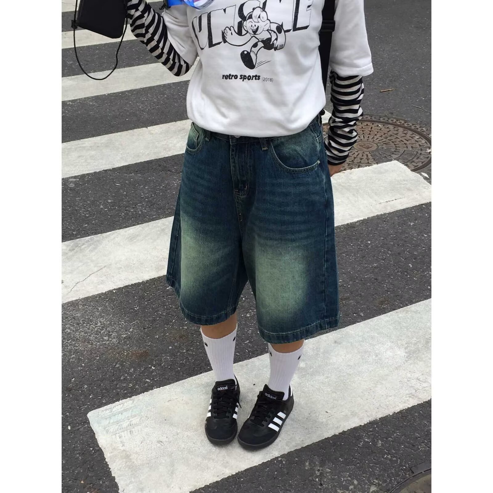 Trendy American Retro Denim Cropped Pants Japanese Style Casual Simple New Brandless Popular Harajuku Ins