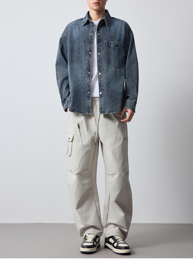 Áo khoác denim nam phong cách Mỹ, thêu họa tiết, kiểu dáng cổ điển — màu xanh nhạt chi tiết 17