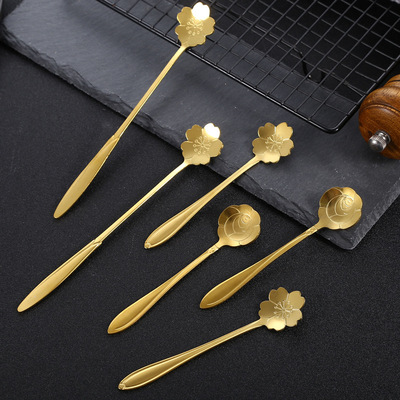 Souvenir  Stainless steel Spoon originality Coffee spoon Stainless steel cherry blossoms golden have more cash than can be accounted for Flower Dessert Stirring spoon