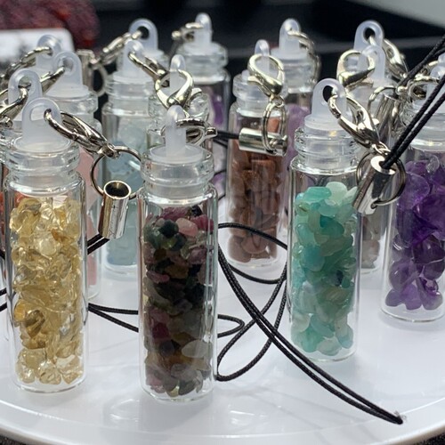 Natural crystal tourmaline diopside aquamarine bag hanging mobile phone hanging wishing bottle pendant gift jewelry pendant
