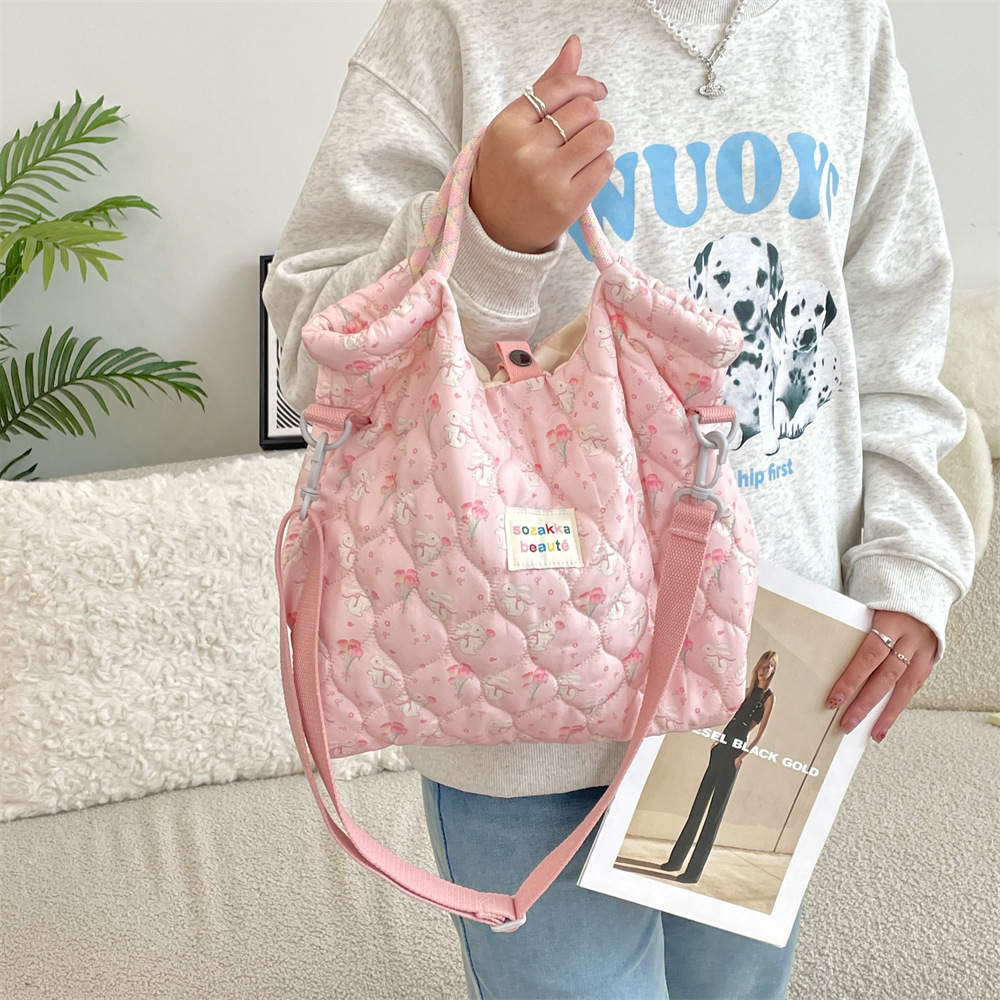 Mala de ombro acolchoada para mulher estilo coreano tote cartoon_voghion.com