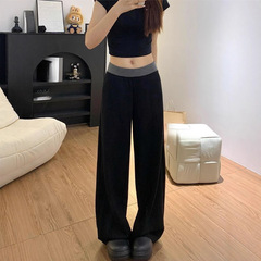 美式复古运动休闲裤女2025春季新款阔腿垂感高腰显瘦百搭直筒长裤