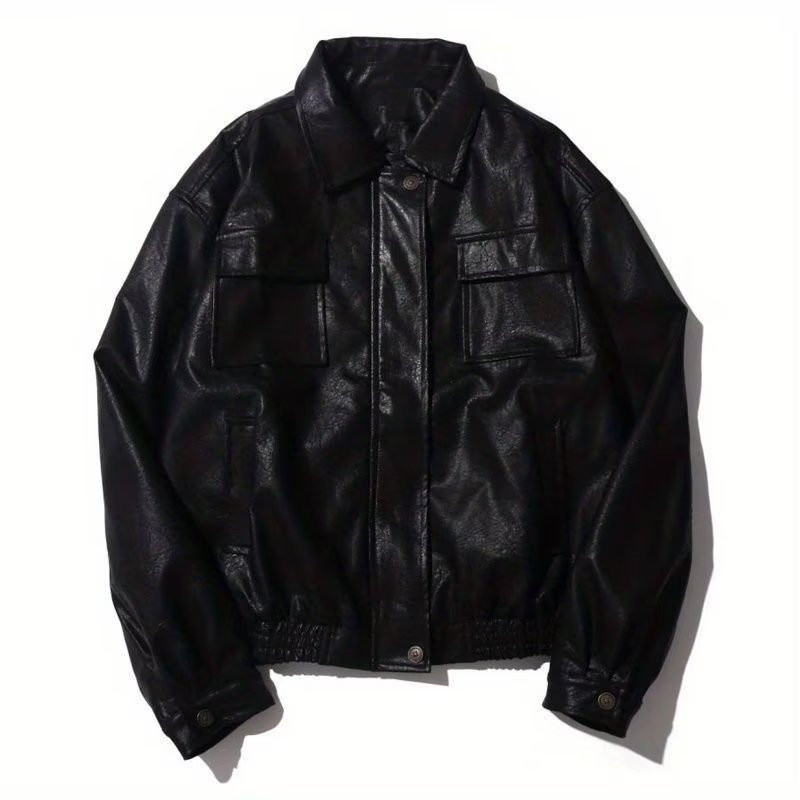 Wuhang Autumn Retro PUMotorcycle Leather Jacket Boys And Girls Classic Loose Neutral Brown Leather Jacket JK547