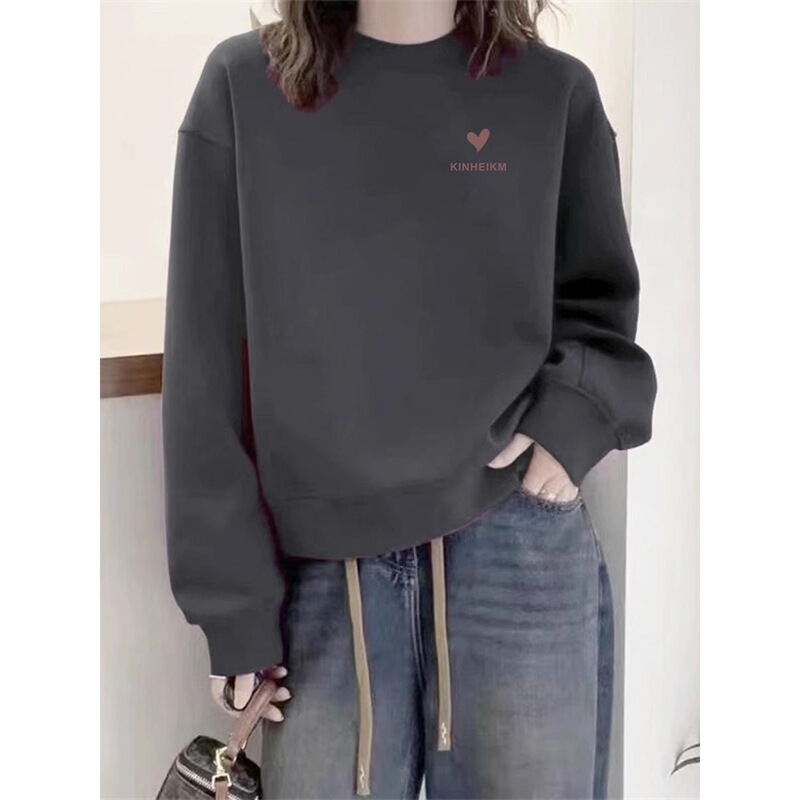 Pure Cotton Round Neck Sweatshirt for Women Spring, Autum and Winter 2025 New Velvet Thin Loose Pullover Fashion Printed Bottoming Shirt Pure Cotton Round Neck Sweatshirt for Women Spring, Autum and Winter 2025 New Velvet Thin Loose Pullover Fashion Printed Bottoming Shirt