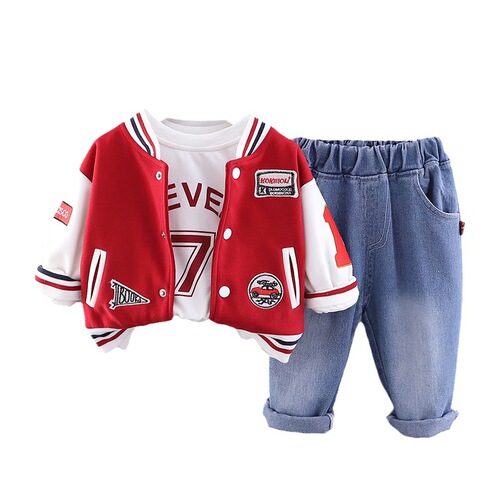 Children's Autumn Long-Sleeve Casual Set  New Spring and Autumn Baby Trendy Baseball Suit Three-Piece Dropshipping