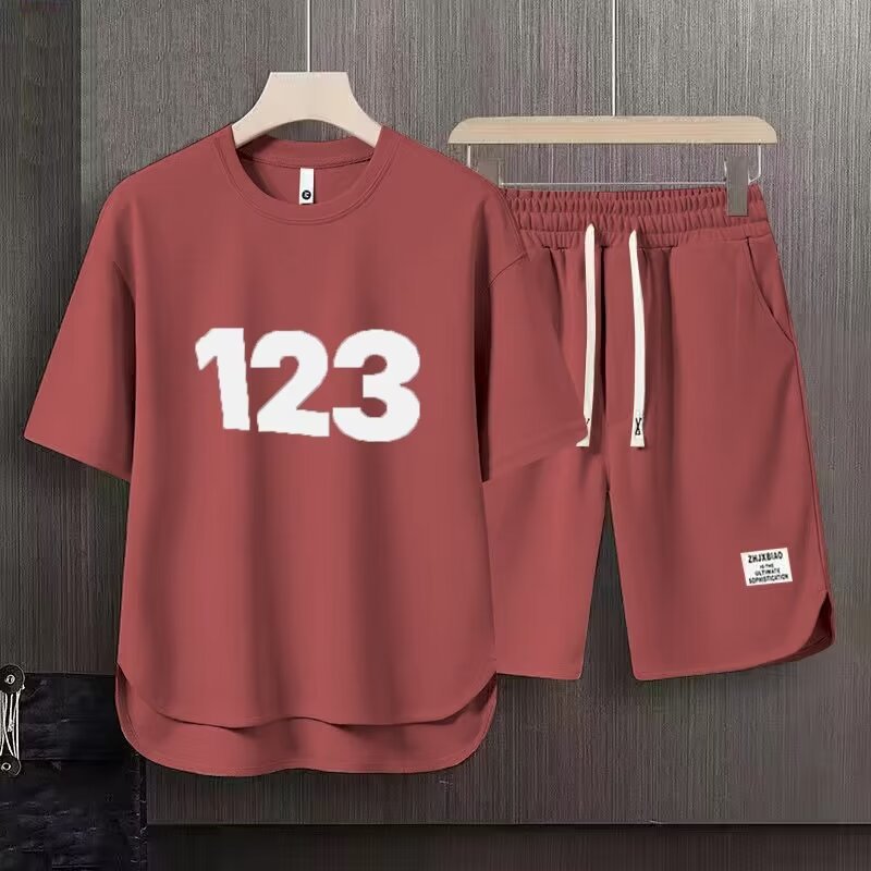 Men's Clothing 2024 Waffle Casual Summer Suit Men's Loose Teen Short sleeved T shirt Shorts Handsome Two piece Suit_mkmklike.com