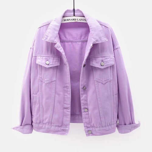 Spring and Autumn New Colorful Large Size Denim Jacket Women's Short Korean Style Loose BF Long Sleeve Jacket Student Top