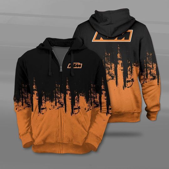 Men and women couple digital printing zipper sweater cardigan personality geometric car logo KTM letter casual sweatshirt