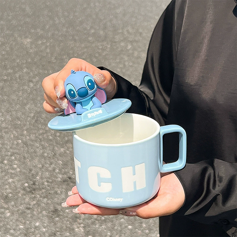 Керамическая кружка (Stitch) 450 мл с крышкой и подарочной коробкой, милая пара кофе