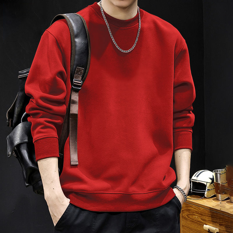 빅 레드 라운드넥 스웨트셔츠 레귤러 스타일 - 솔리드 컬러 [GL]